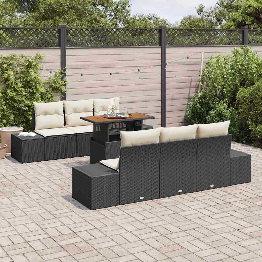 Conjunto de Sofá de Jardim 7 pcs Preto Rattan Sintético