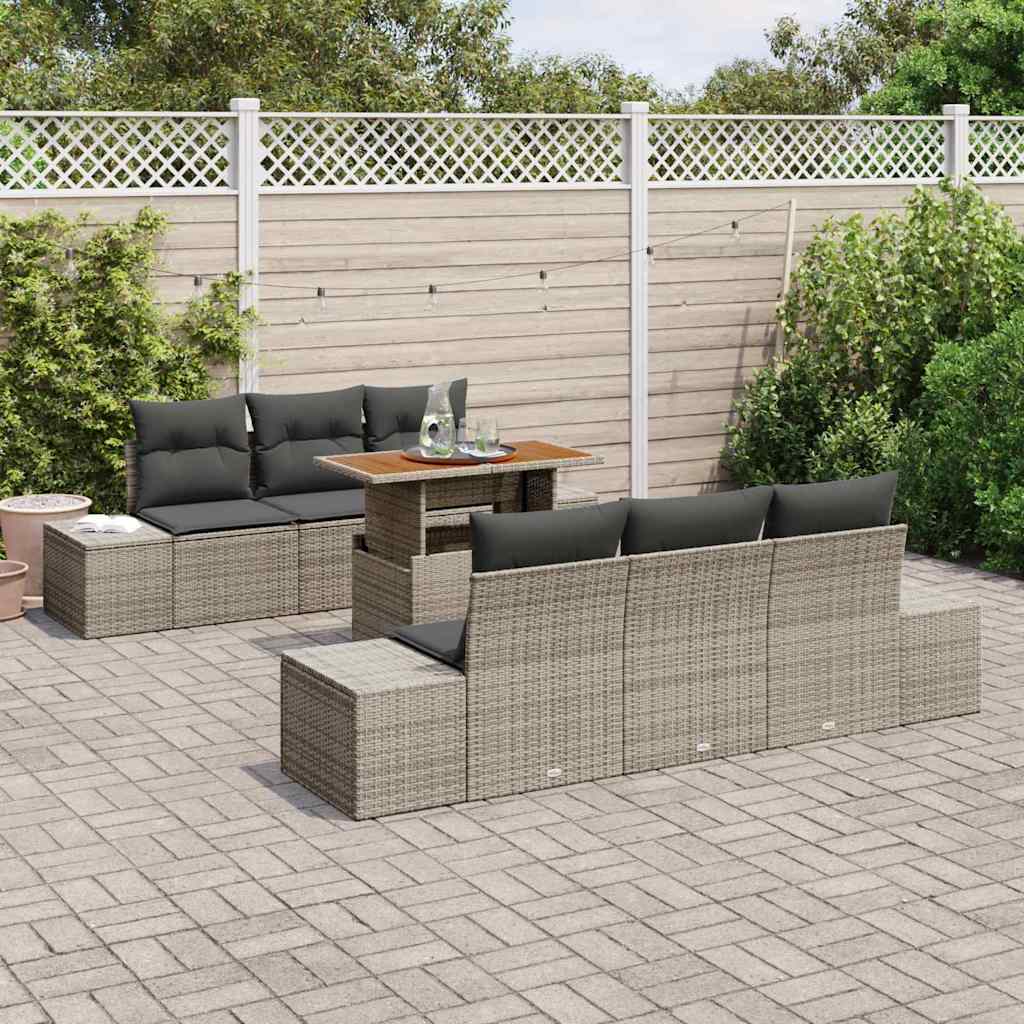Conjunto de Sofá de Jardim 7 pcs Cinzeto Rattan Sintético