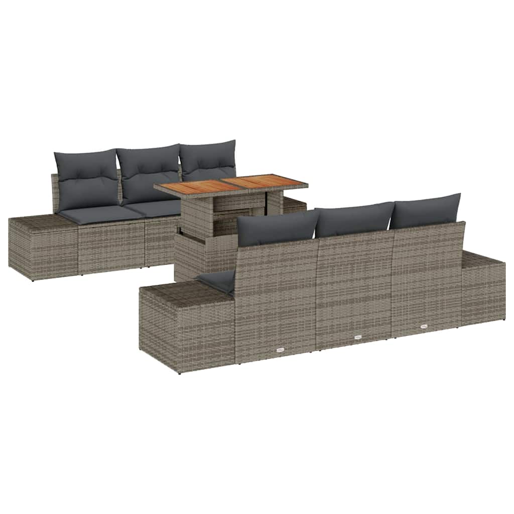 Conjunto de Sofá de Jardim 7 pcs Cinzeto Rattan Sintético
