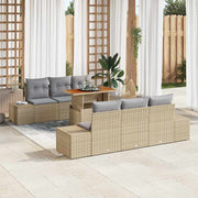 Conjunto de Sofá de Jardim 7 pcs Bege Rattan Sintético