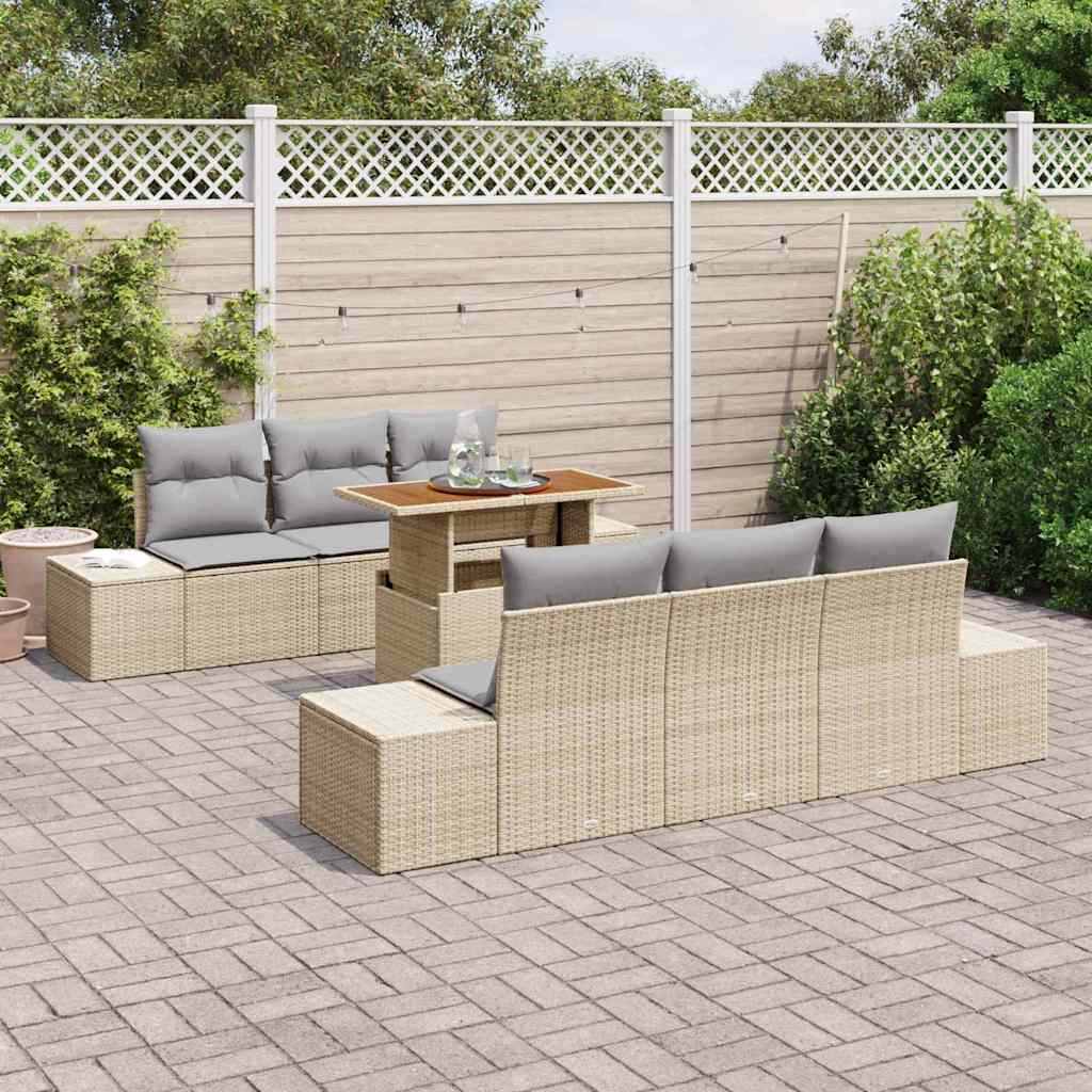 Conjunto de Sofá de Jardim 7 pcs Bege Rattan Sintético