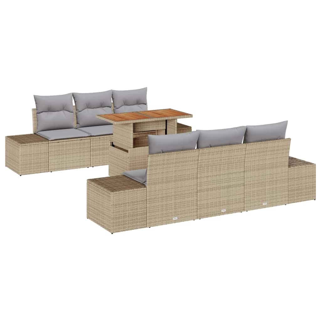 Conjunto de Sofá de Jardim 7 pcs Bege Rattan Sintético