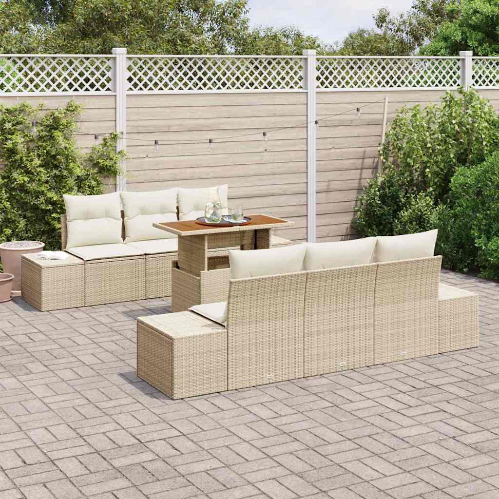 Conjunto de Sofá de Jardim 7 pcs Bege Rattan Sintético