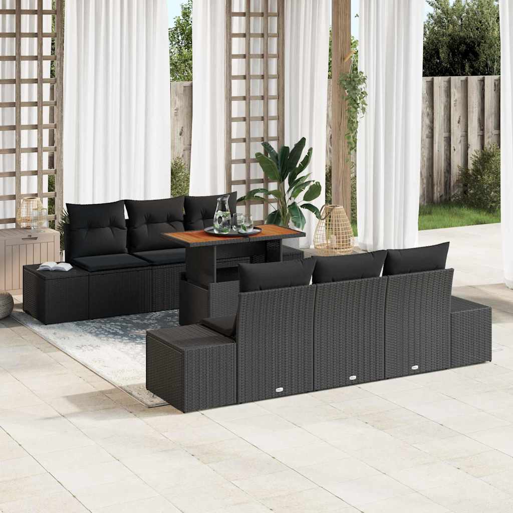 Conjunto de Sofá de Jardim 7 pcs Preto Rattan Sintético
