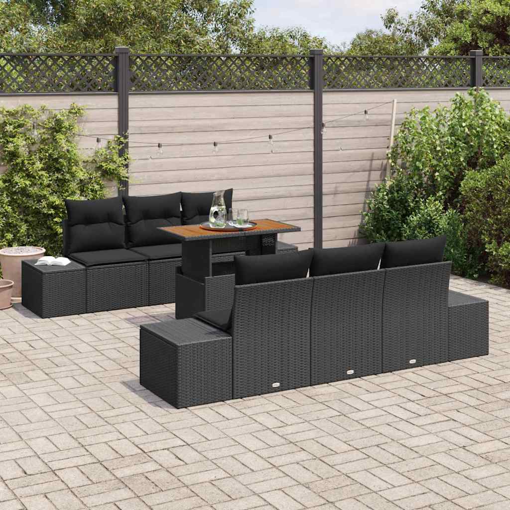 Conjunto de Sofá de Jardim 7 pcs Preto Rattan Sintético