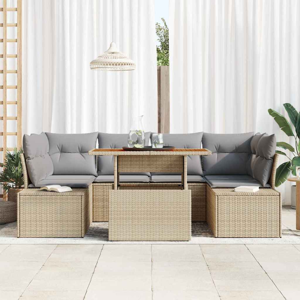 Conjunto de Sofá de Jardim 7 pcs Bege Rattan Sintético