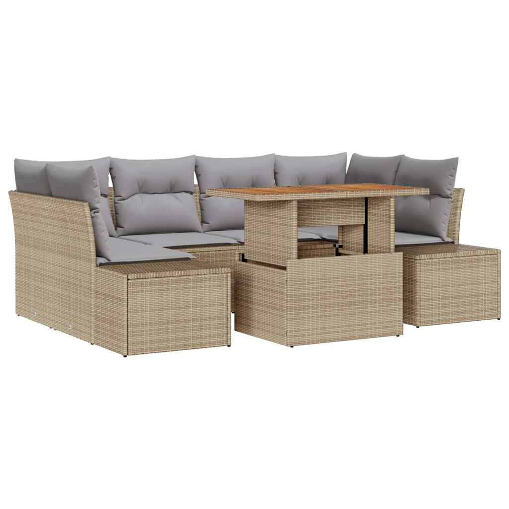 Conjunto de Sofá de Jardim 7 pcs Bege Rattan Sintético