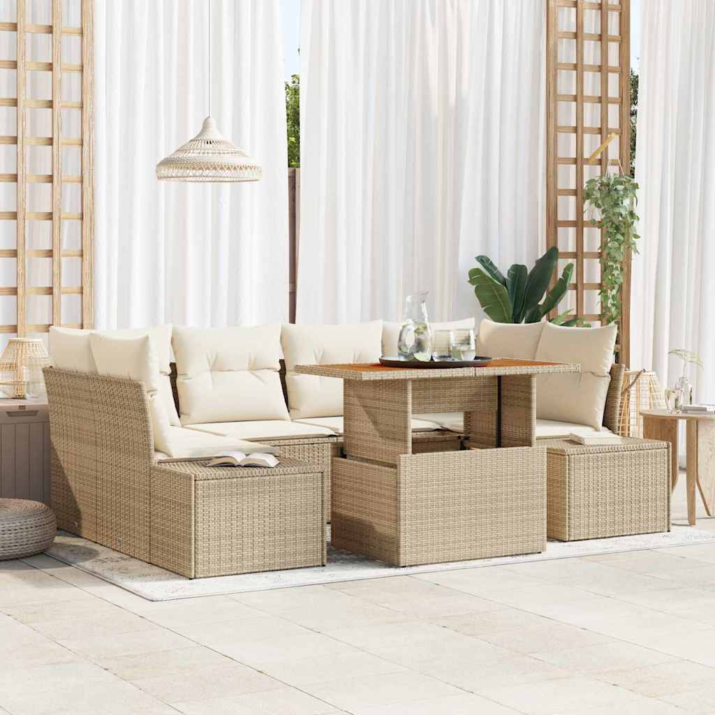 Conjunto de Sofá de Jardim 7 pcs Bege Rattan Sintético