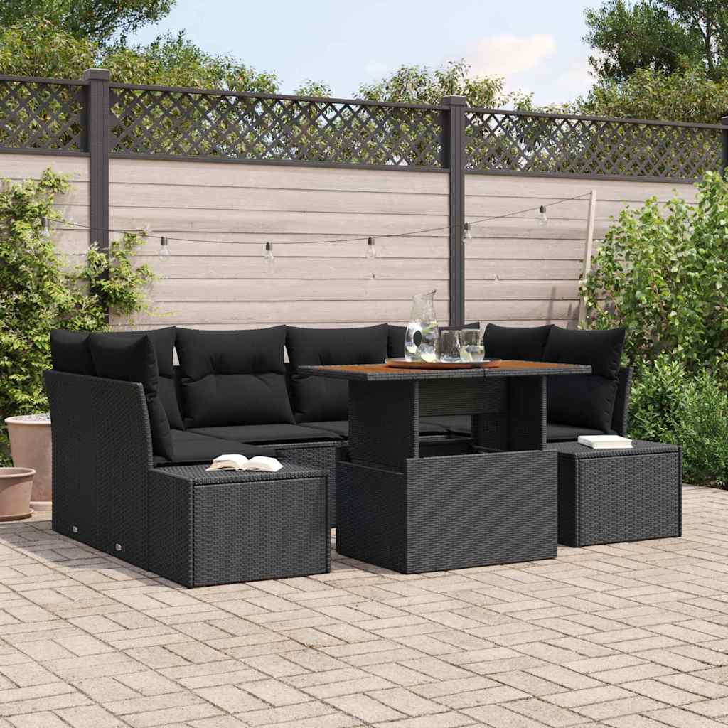 Conjunto de Sofá de Jardim 7 pcs Preto Rattan Sintético