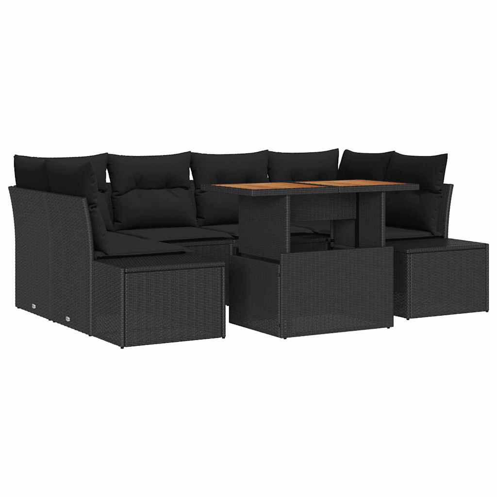 Conjunto de Sofá de Jardim 7 pcs Preto Rattan Sintético