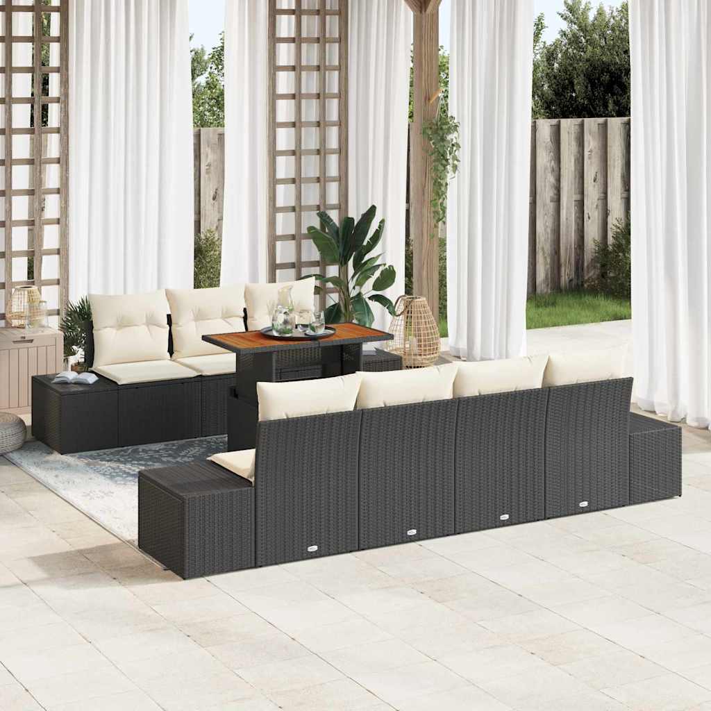 Conjunto de Sofá de Jardim 8 pcs Preto Rattan Sintético