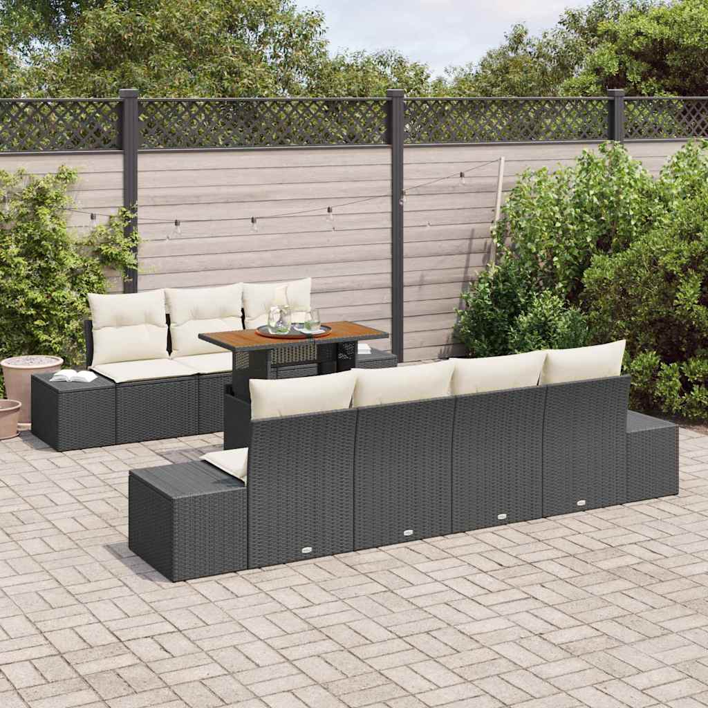 Conjunto de Sofá de Jardim 8 pcs Preto Rattan Sintético