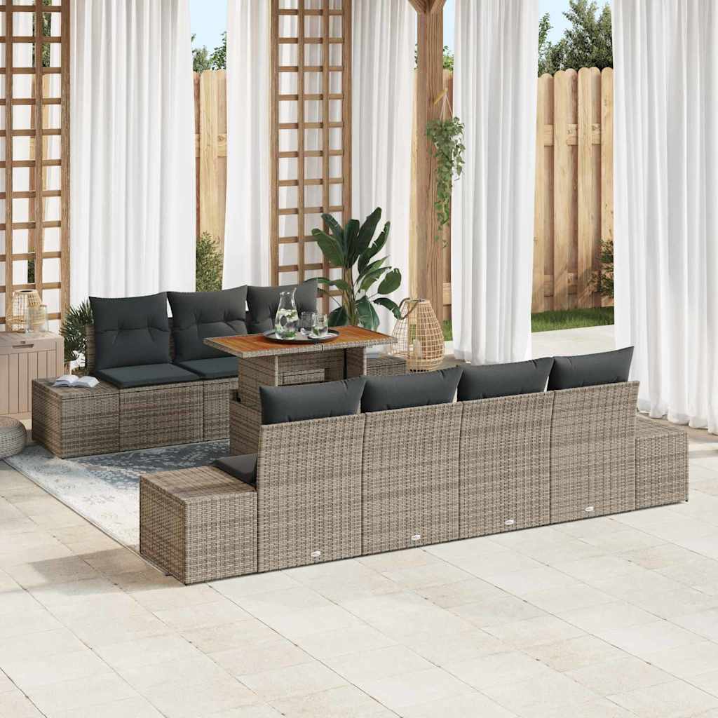 Conjunto de Sofá de Jardim 8 pcs Cinzeto Rattan Sintético