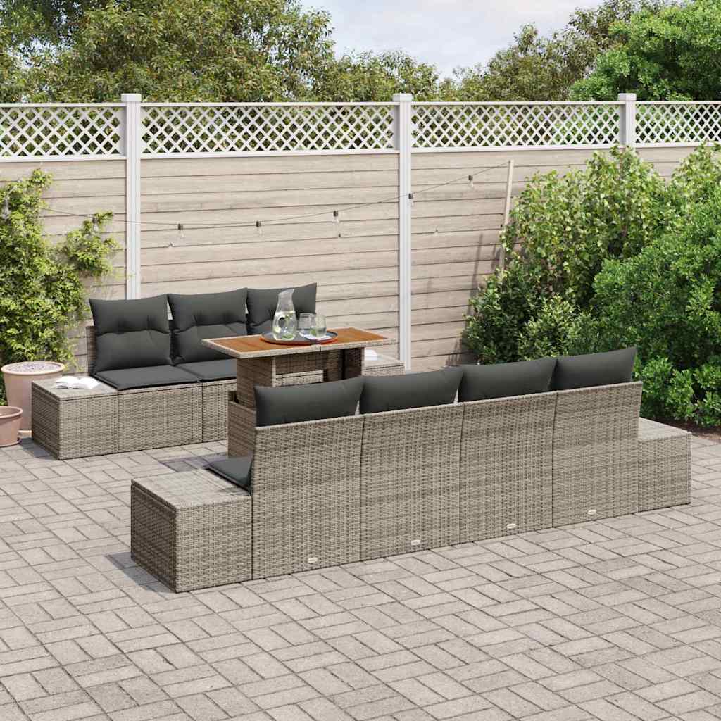 Conjunto de Sofá de Jardim 8 pcs Cinzeto Rattan Sintético