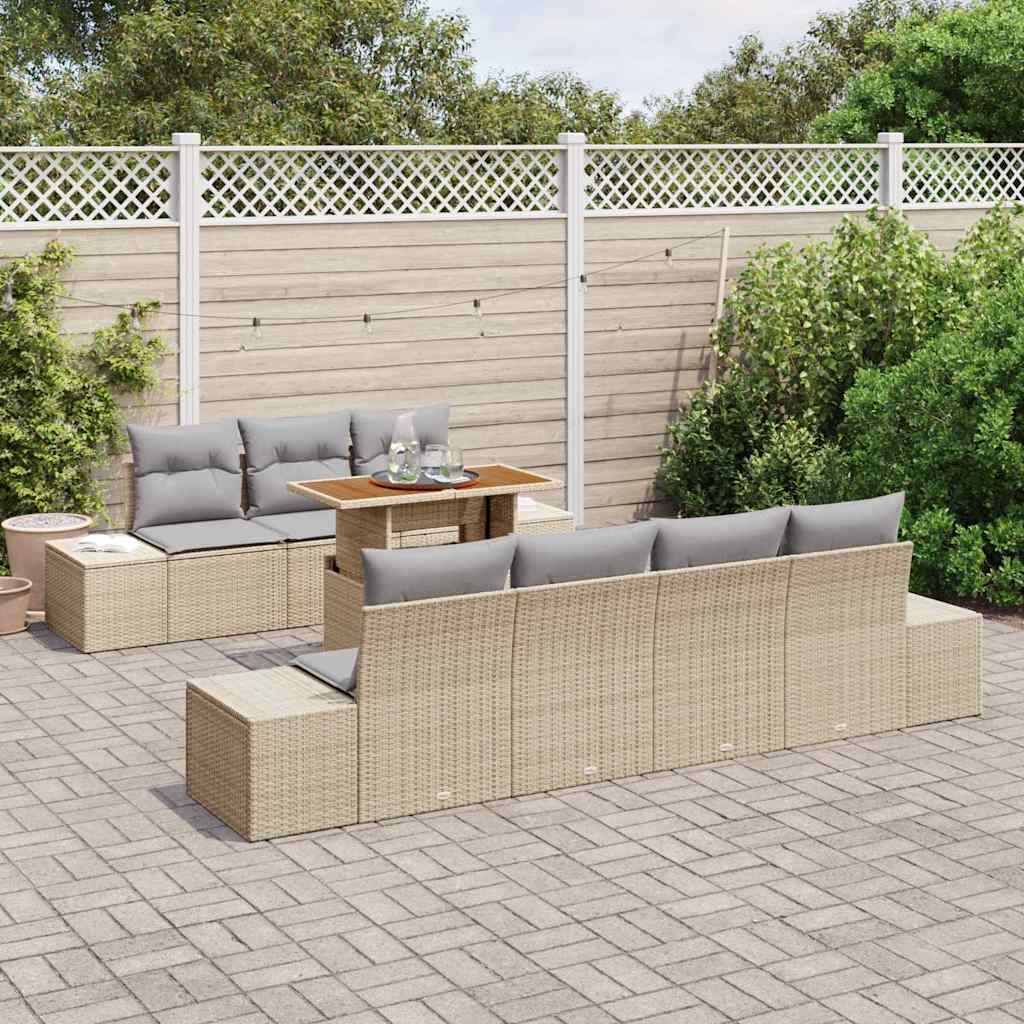 Conjunto de Sofá de Jardim 8 pcs Bege Rattan Sintético