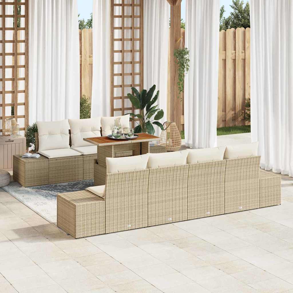 Conjunto de Sofá de Jardim 8 pcs Bege Rattan Sintético