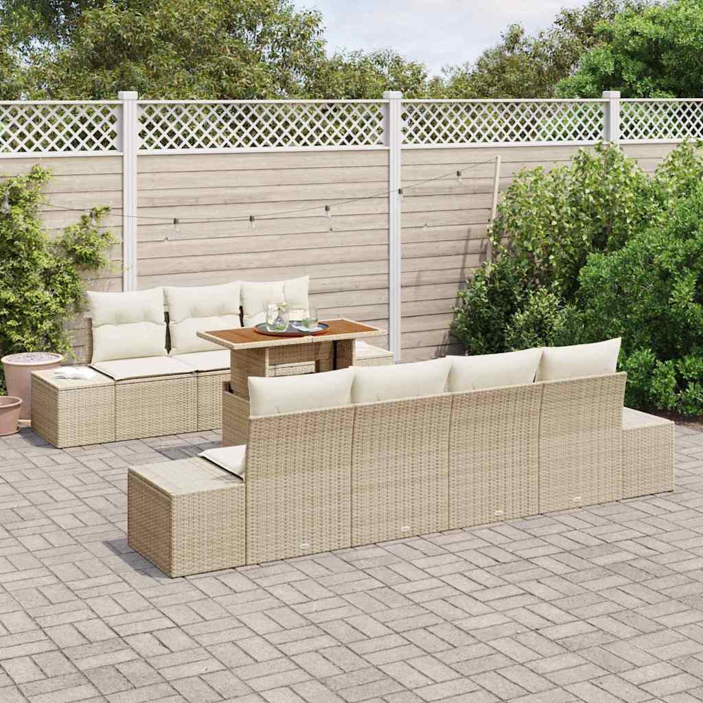 Conjunto de Sofá de Jardim 8 pcs Bege Rattan Sintético
