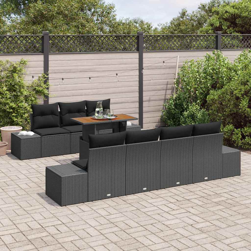 Conjunto de Sofá de Jardim 8 pcs Preto Rattan Sintético