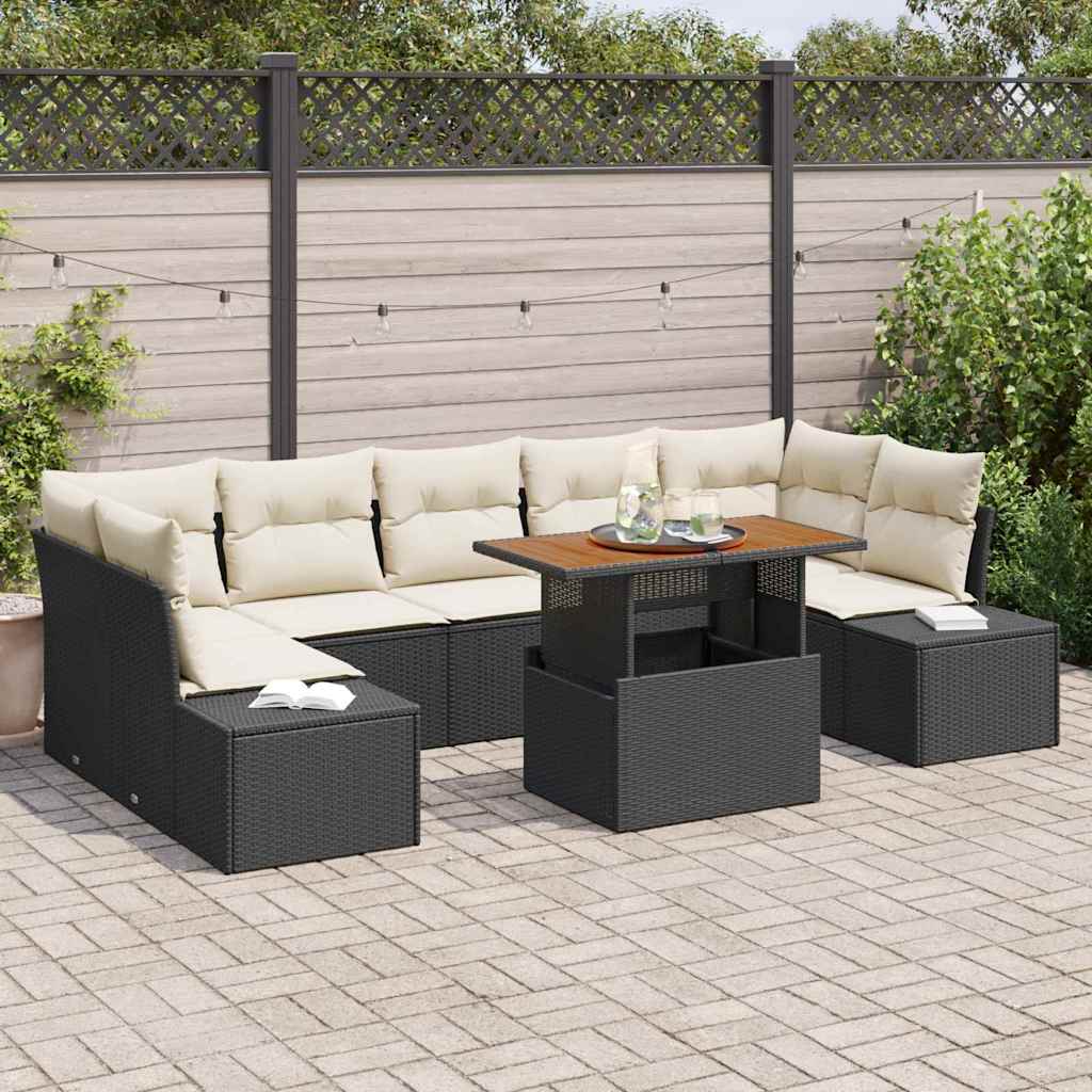 Conjunto de Sofá de Jardim 8 pcs Preto Rattan Sintético