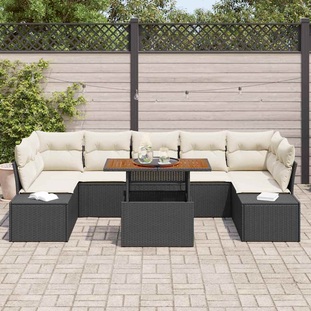 Conjunto de Sofá de Jardim 8 pcs Preto Rattan Sintético