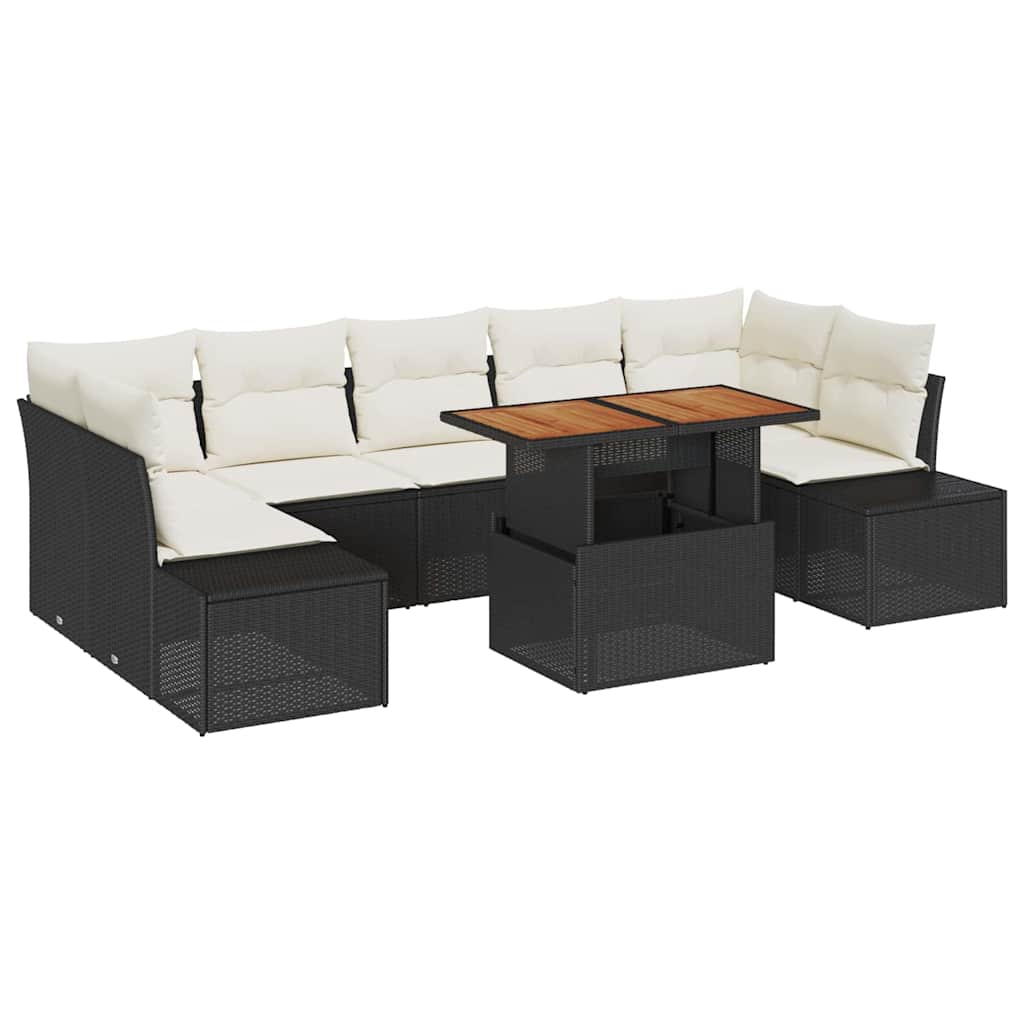 Conjunto de Sofá de Jardim 8 pcs Preto Rattan Sintético