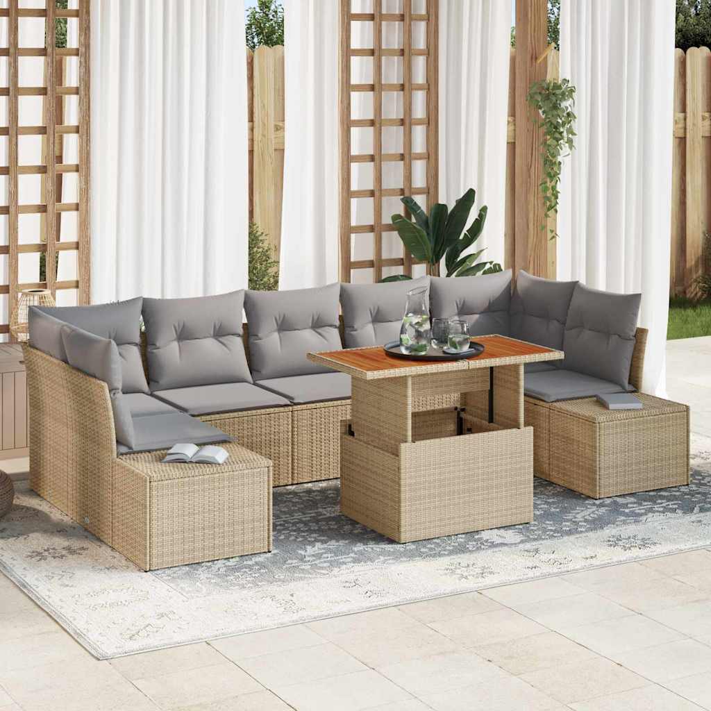 Conjunto de Sofá de Jardim 8 pcs Bege Rattan Sintético