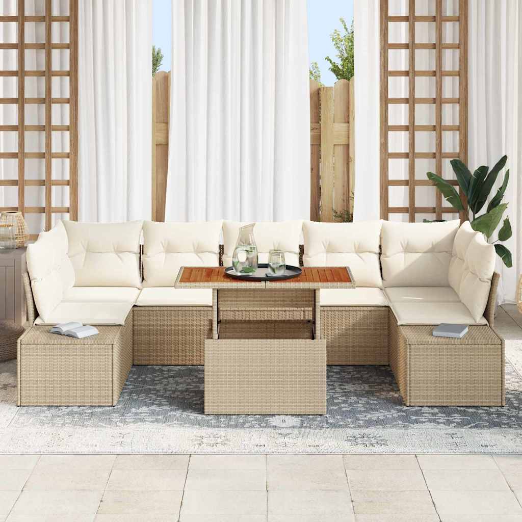 Conjunto de Sofá de Jardim 8 pcs Bege Rattan Sintético