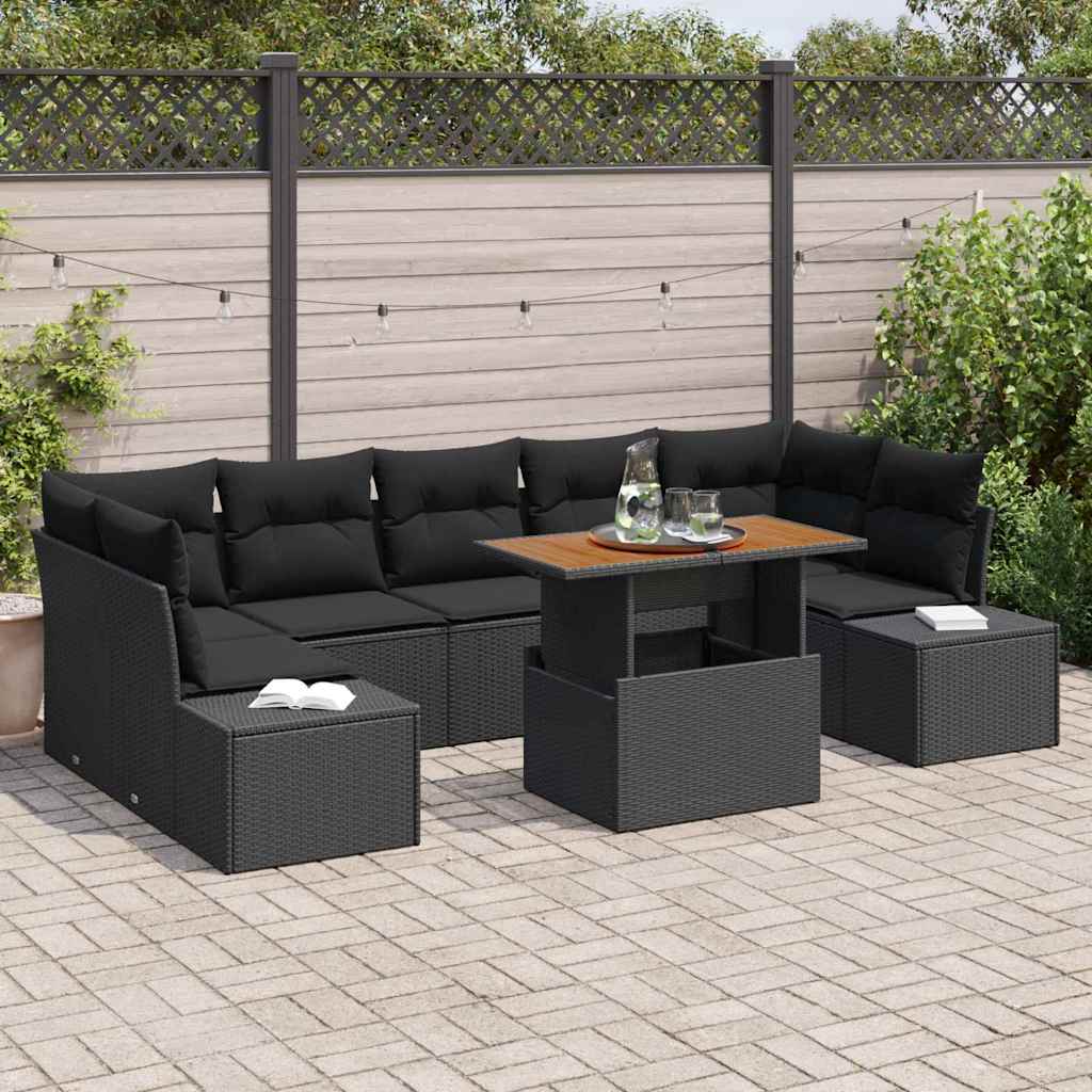 Conjunto de Sofá de Jardim 8 pcs Preto Rattan Sintético