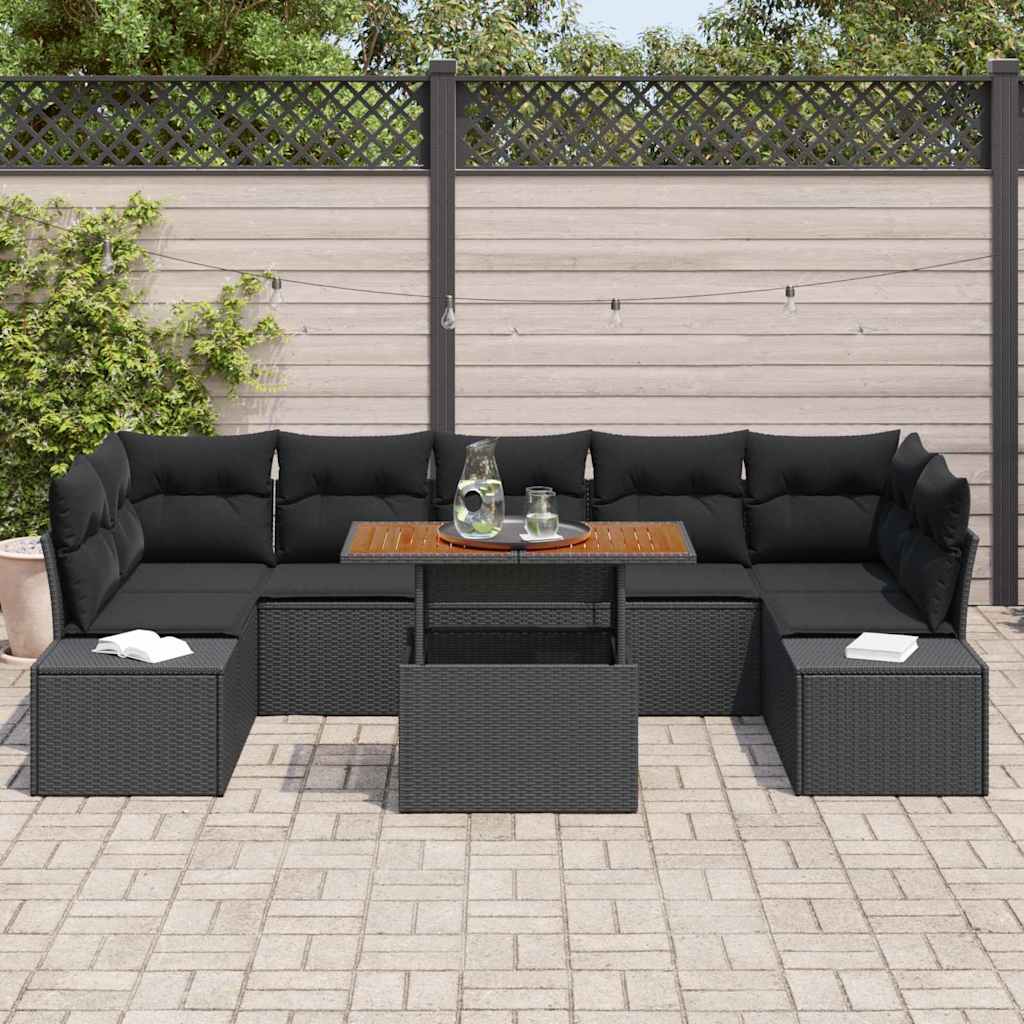 Conjunto de Sofá de Jardim 8 pcs Preto Rattan Sintético