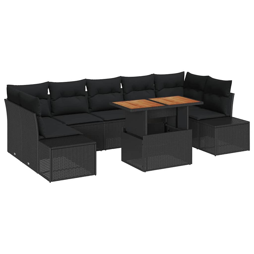 Conjunto de Sofá de Jardim 8 pcs Preto Rattan Sintético