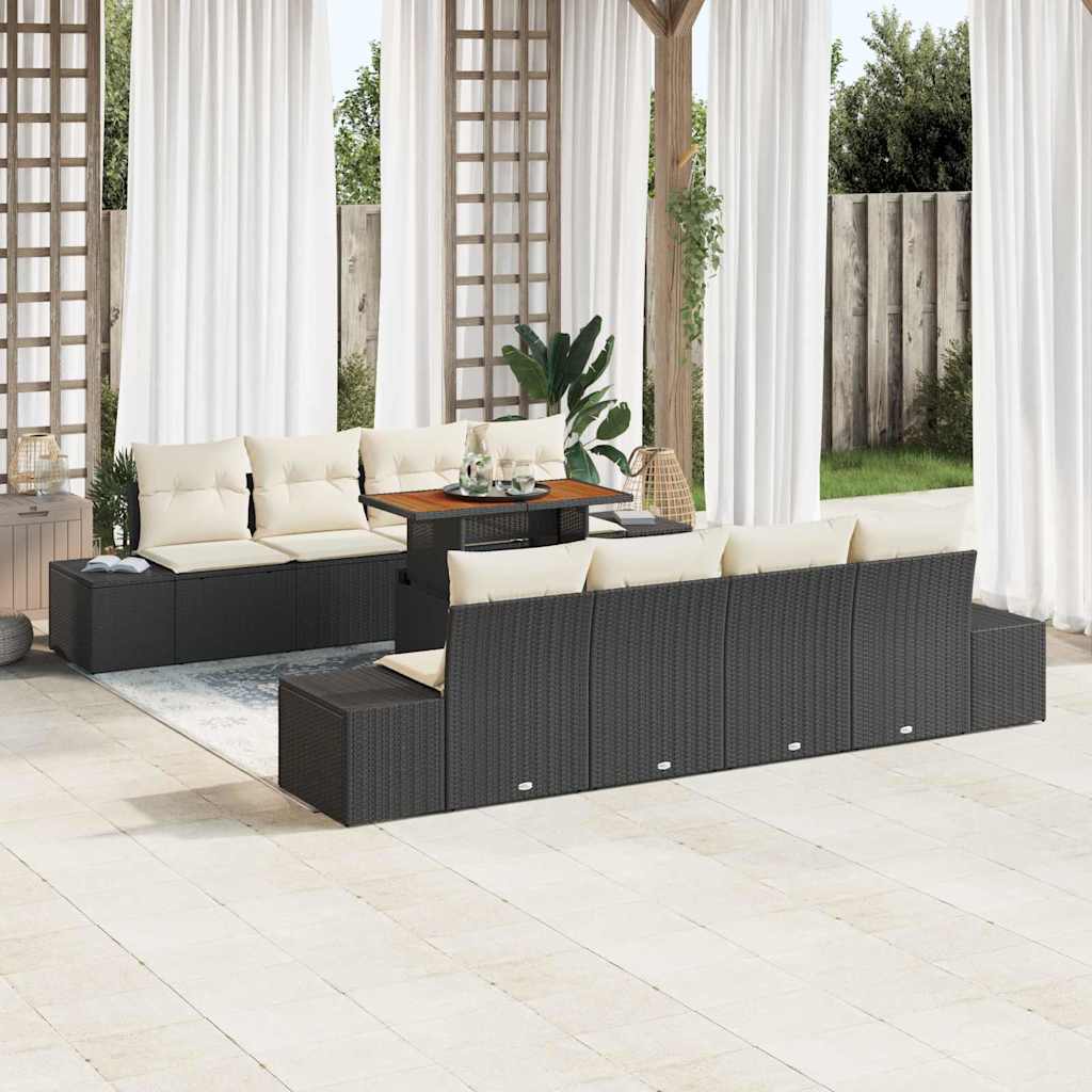Conjunto de Sofá de Jardim 9 pcs Preto Rattan Sintético