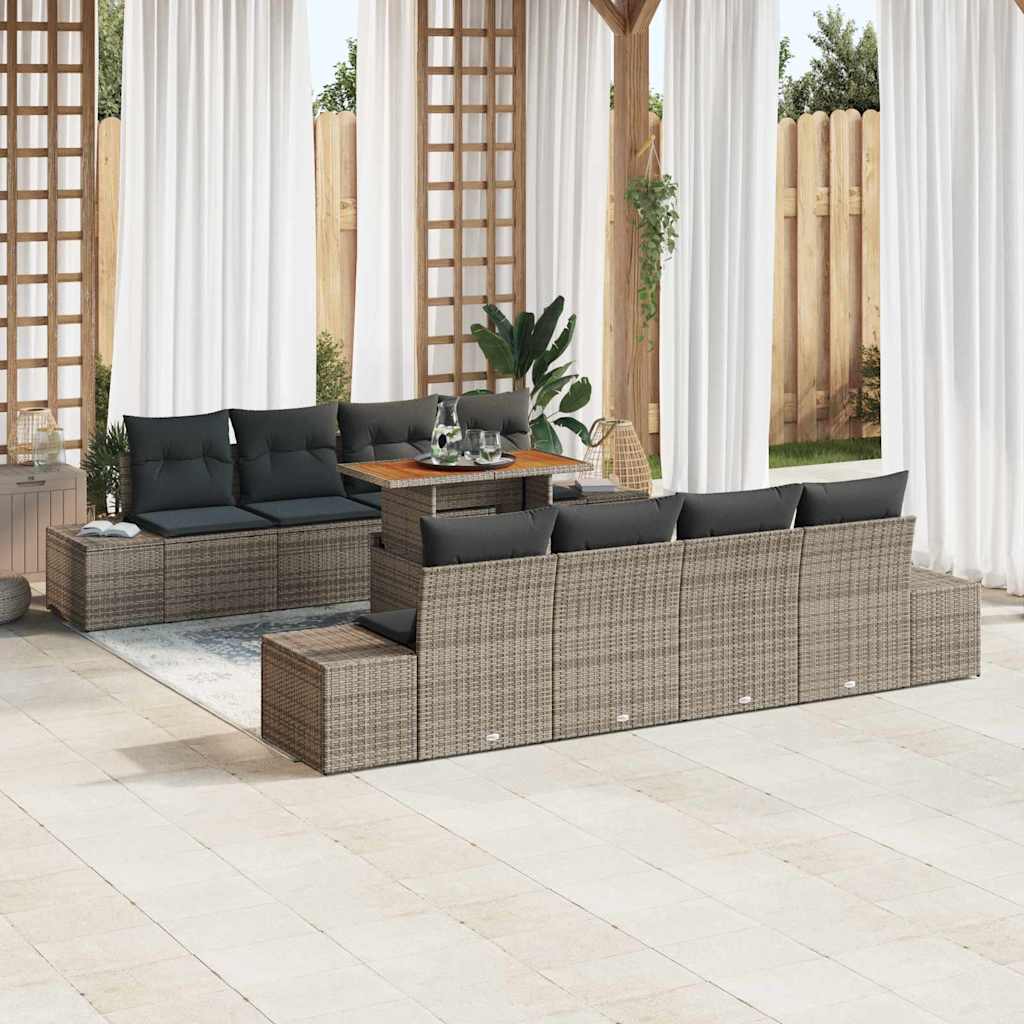 Conjunto de Sofá de Jardim 9 pcs Cinzeto Rattan Sintético