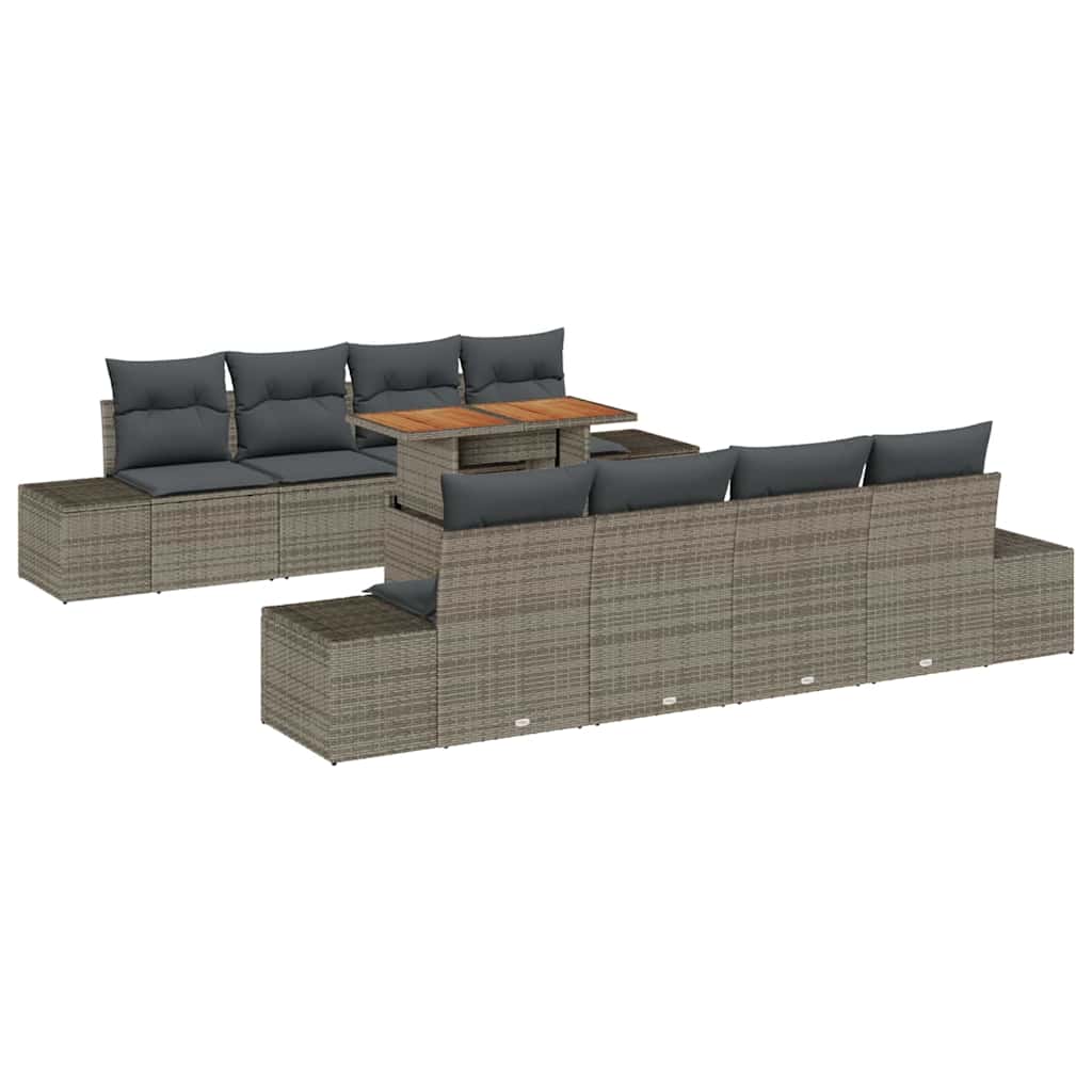 Conjunto de Sofá de Jardim 9 pcs Cinzeto Rattan Sintético