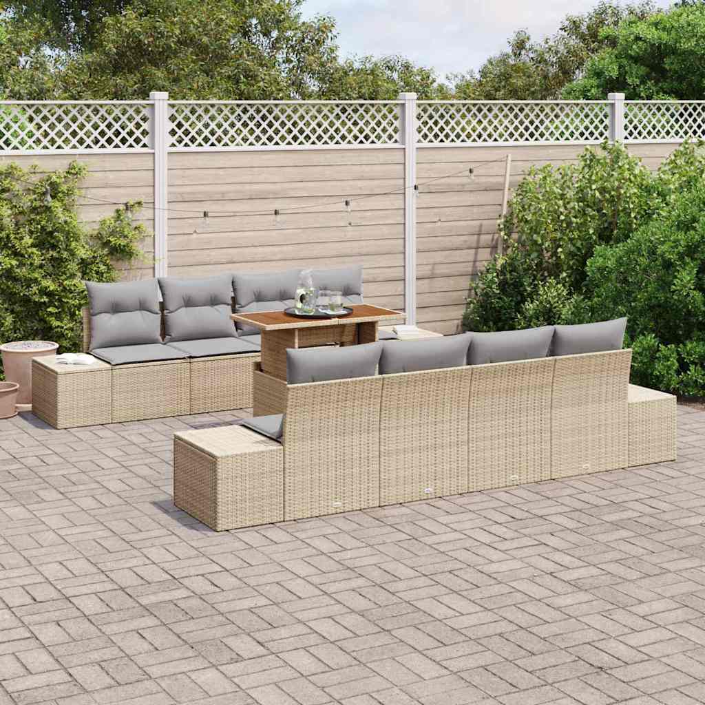 Conjunto de Sofá de Jardim 9 pcs Bege Rattan Sintético
