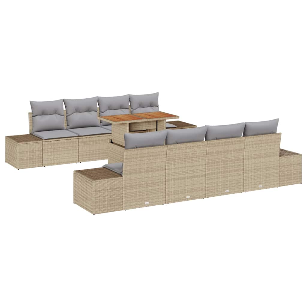Conjunto de Sofá de Jardim 9 pcs Bege Rattan Sintético