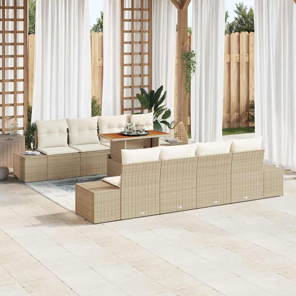 Conjunto de Sofá de Jardim 9 pcs Bege Rattan Sintético