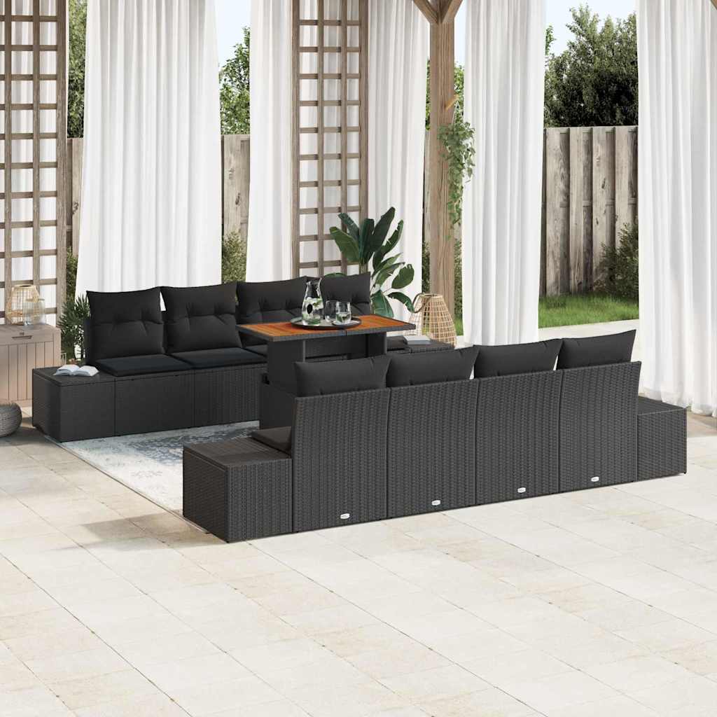 Conjunto de Sofá de Jardim 9 pcs Preto Rattan Sintético