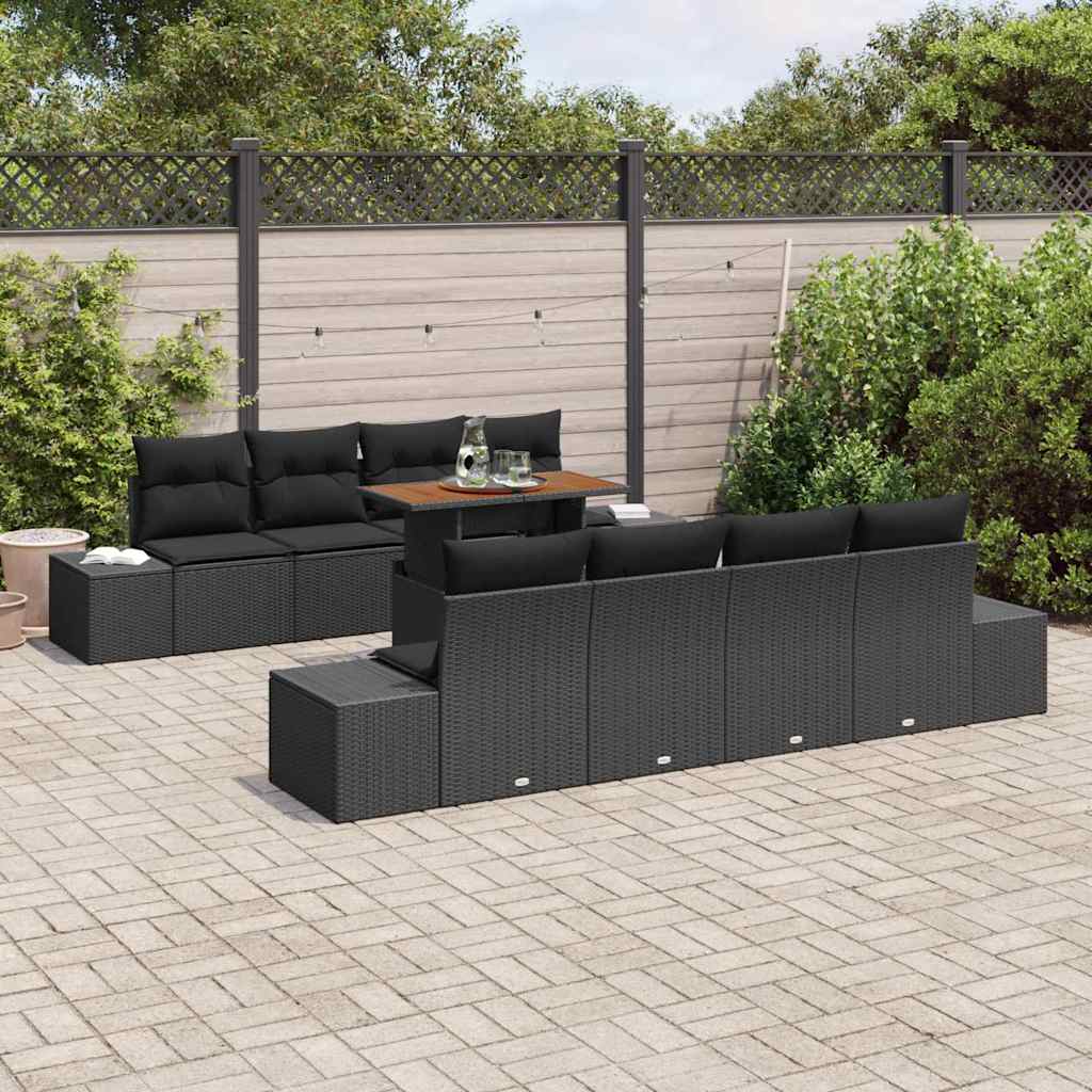 Conjunto de Sofá de Jardim 9 pcs Preto Rattan Sintético