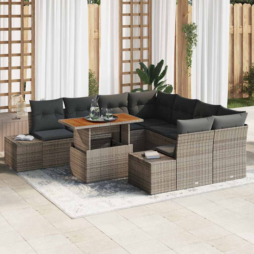 Conjunto de Sofá de Jardim 9 pcs Cinzeto Rattan Sintético