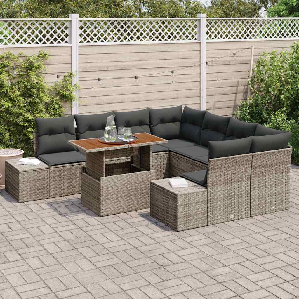Conjunto de Sofá de Jardim 9 pcs Cinzeto Rattan Sintético