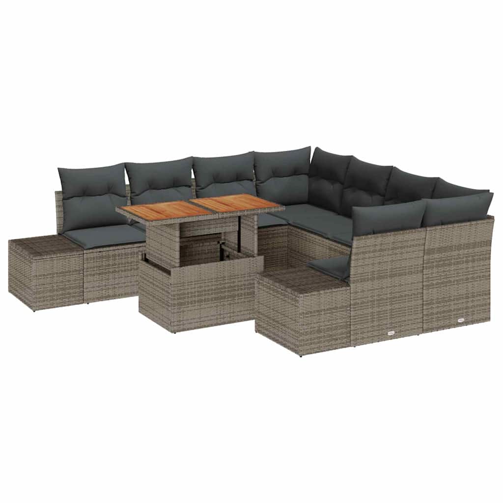 Conjunto de Sofá de Jardim 9 pcs Cinzeto Rattan Sintético