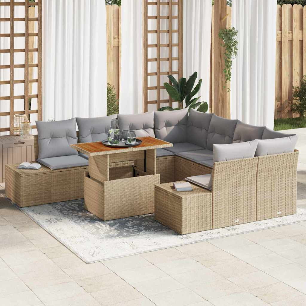 Conjunto de Sofá de Jardim 9 pcs Bege Rattan Sintético