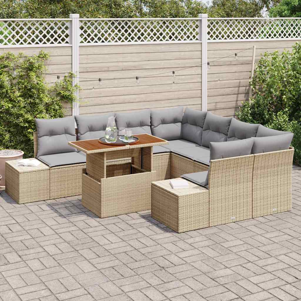 Conjunto de Sofá de Jardim 9 pcs Bege Rattan Sintético