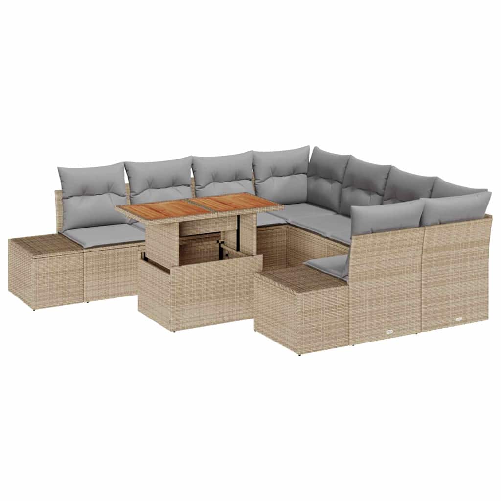 Conjunto de Sofá de Jardim 9 pcs Bege Rattan Sintético