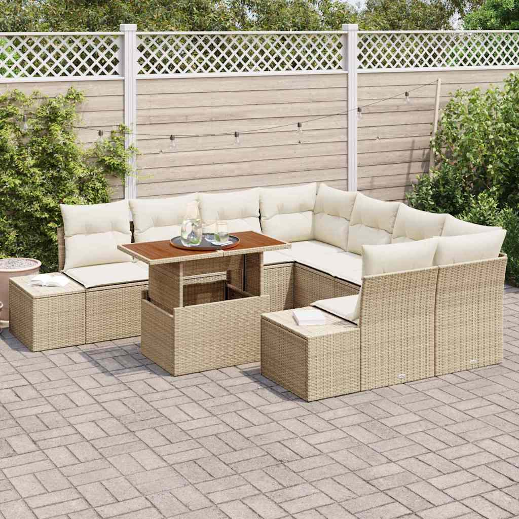 Conjunto de Sofá de Jardim 9 pcs Bege Rattan Sintético