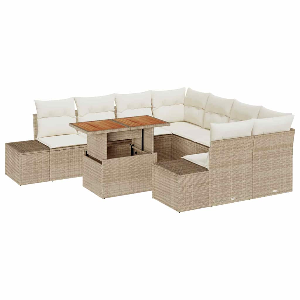 Conjunto de Sofá de Jardim 9 pcs Bege Rattan Sintético