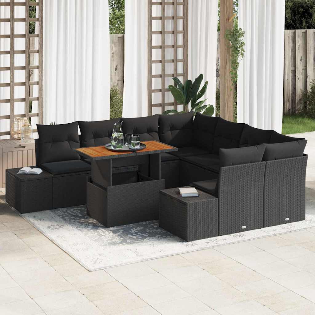 Conjunto de Sofá de Jardim 9 pcs Preto Rattan Sintético