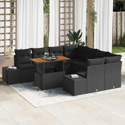 Conjunto de Sofá de Jardim 9 pcs Preto Rattan Sintético