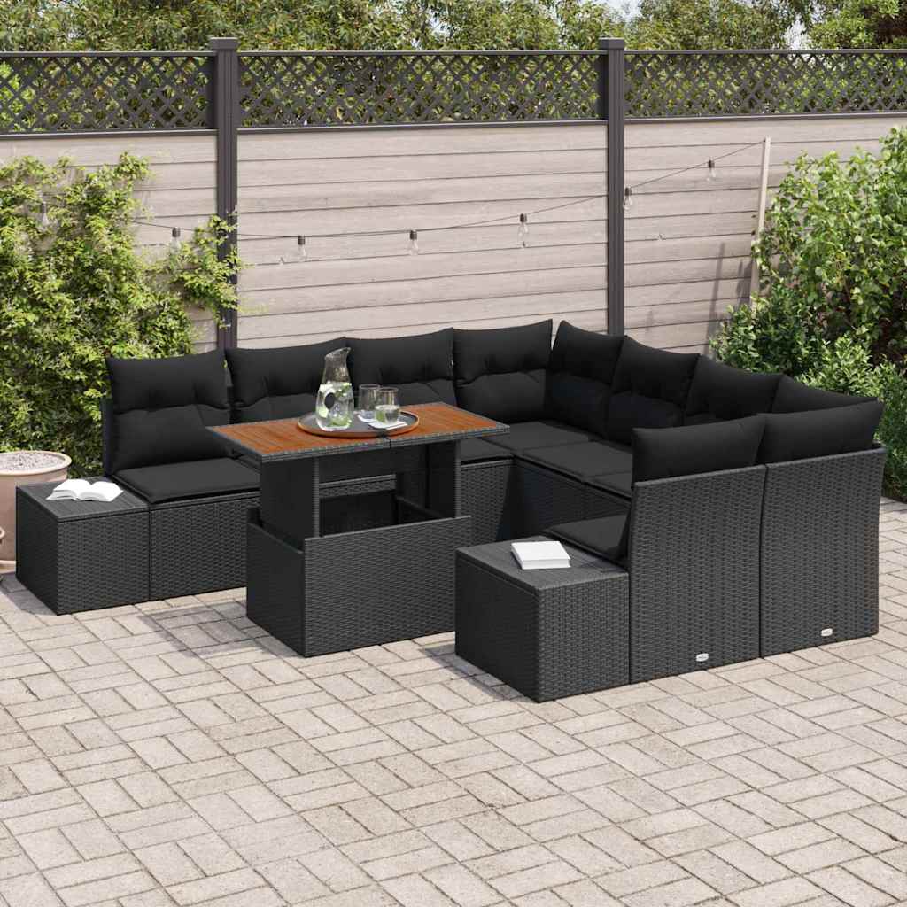 Conjunto de Sofá de Jardim 9 pcs Preto Rattan Sintético