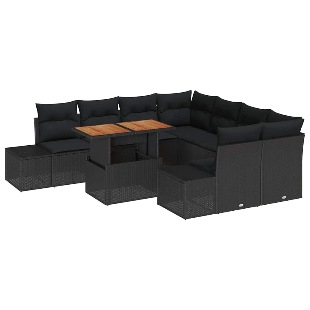 Conjunto de Sofá de Jardim 9 pcs Preto Rattan Sintético